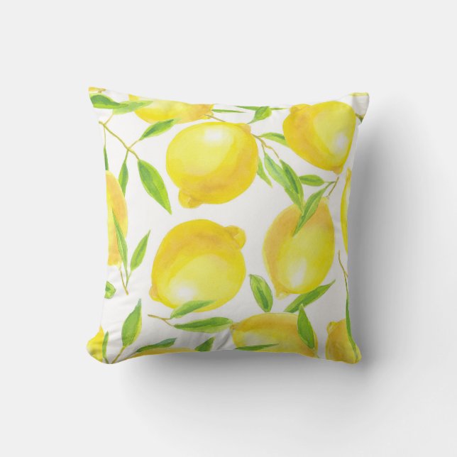Watercolor lemons and leaves: pattern. throw pillow (Front)