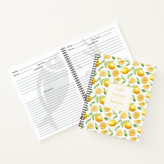 Watercolor Lemons and Leaves Recipe Book (Inside)