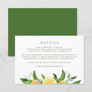 Watercolor Lemons and Oranges Wedding Details Enclosure Card