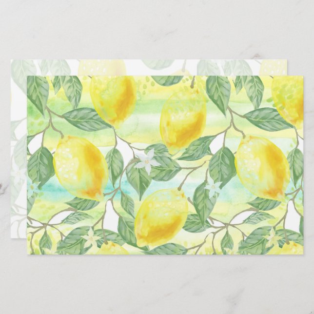 Watercolor Lemons Artisan Soap Product Wrap Paper (Front/Back)