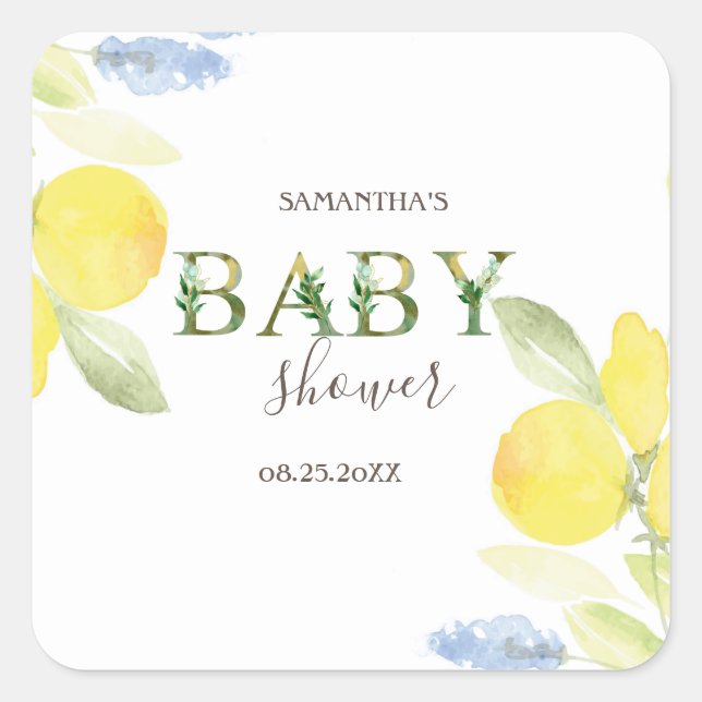 Watercolor Lemons Baby Shower   Square Sticker (Front)