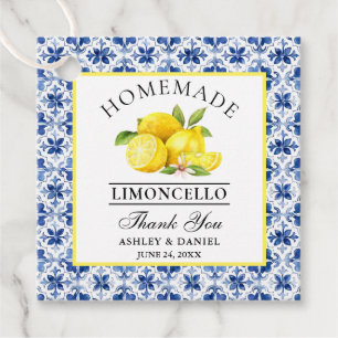 Watercolor Lemons Blue Tile Limoncello Thanks Favour Tags