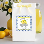 Watercolor Lemons Blue Tile Limoncello Thanks Square Sticker<br><div class="desc">Elegant Watercolor Lemons on Blue Tile Homemade Limoncello Wedding Thank You Stickers</div>