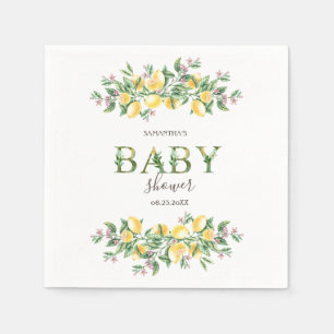 Watercolor Lemons Botanical Flowers Baby Shower   Napkin