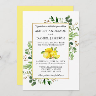 Watercolor Lemons Botanical Greenery Wedding Invitation