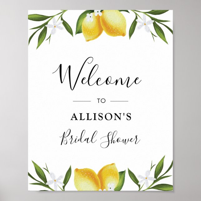 Watercolor lemons bridal shower welcome sign (Front)