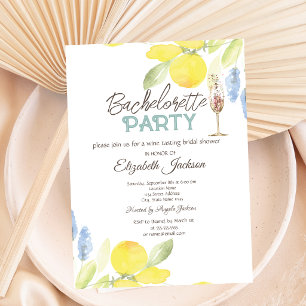 Watercolor Lemons Champagne Glass Bachelorette Invitation