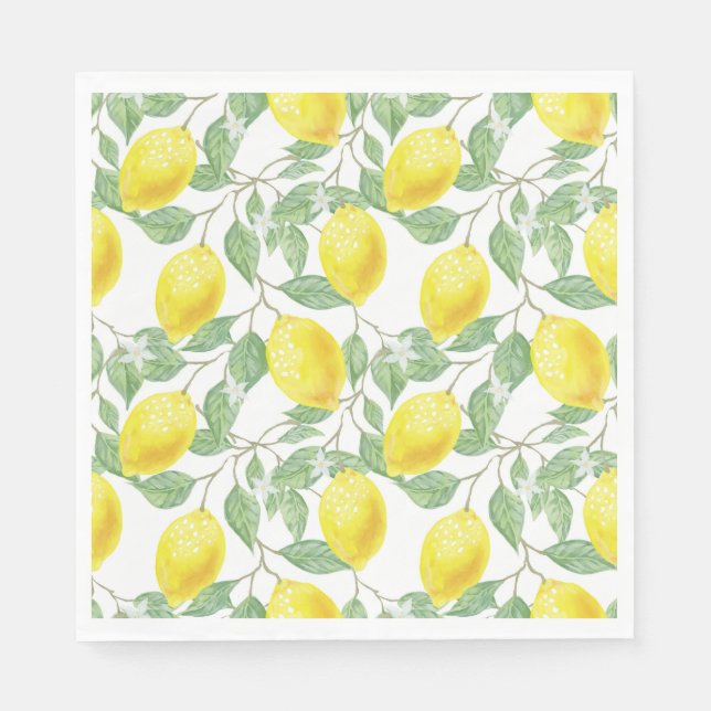 Watercolor Lemons Citrus Fruit Greenery Napkin (Front)