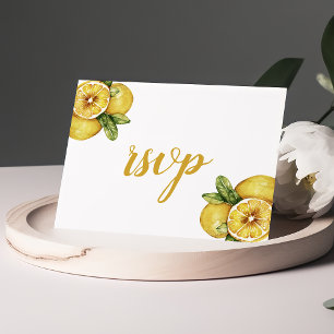 Watercolor Lemons Citrus Modern Wedding RSVP Postcard