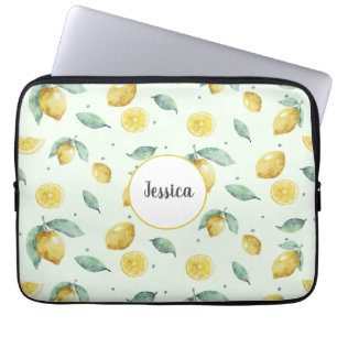Watercolor lemons custom name laptop sleeve