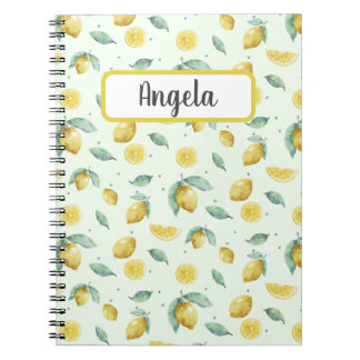 Watercolor lemons, custom name notebook