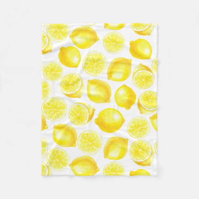 Watercolor lemons design fleece blanket (Front)