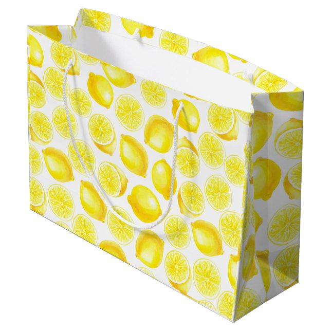 Watercolor lemons design large gift bag (Back Angled)