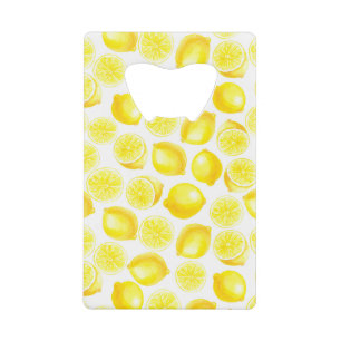 Watercolor lemons design wallet bottle opener