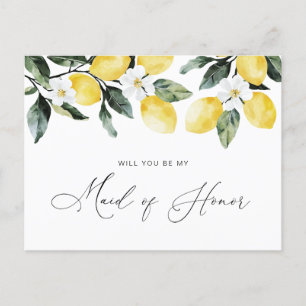 watercolor lemons floral Maid of honour card