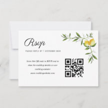watercolor lemons floral wedding QR code rsvp card