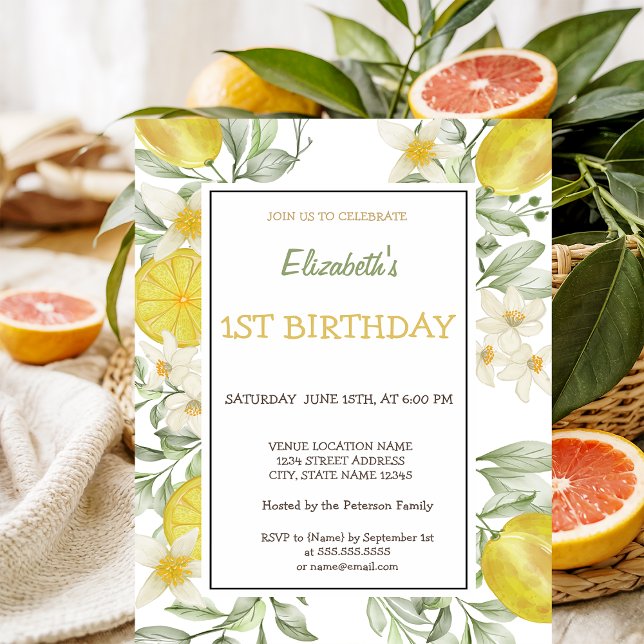 Watercolor Lemons Flowers Birthday  Invitation (Creator Uploaded)