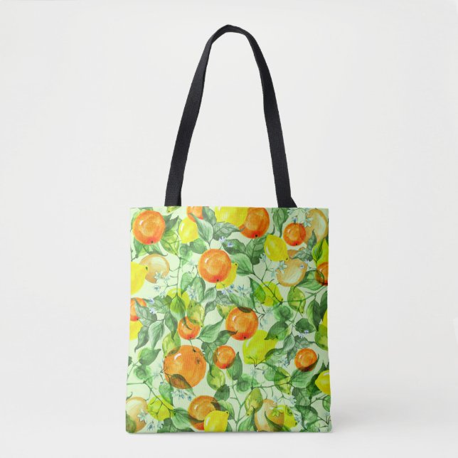 Watercolor lemons, flowers, citrus pattern. tote bag (Front)