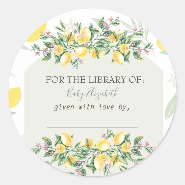 Watercolor Lemons Frame Pregnancy  Classic Round Sticker (Front)