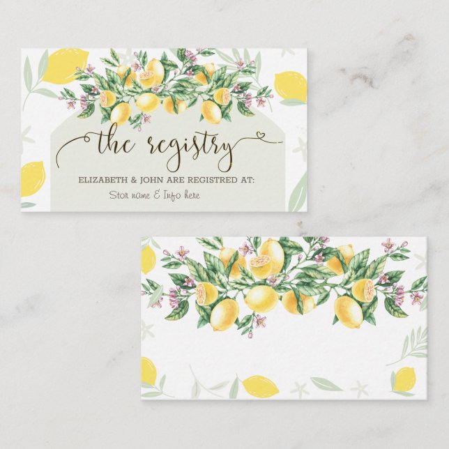 Watercolor Lemons Frame Registry Enclosure Card (Front/Back)