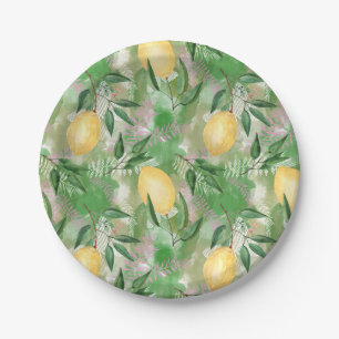 Watercolor lemons fruit citrus nature fresh yellow paper plate
