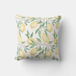 Watercolor lemons fruit citrus nature fresh yellow throw pillow