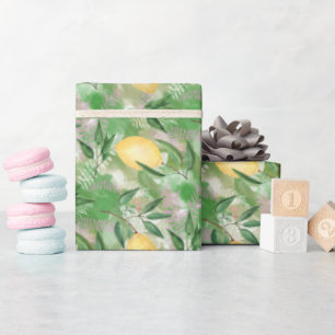 Watercolor lemons fruit citrus nature fresh yellow wrapping paper