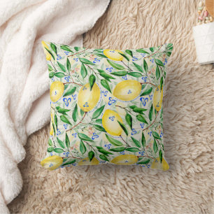 Watercolor lemons fruit throw pillow