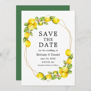 Watercolor Lemons Geo Frame Greenery Save The Date