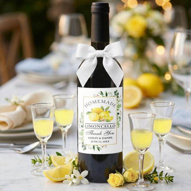 Watercolor Lemons Gold Limoncello Bottle Labels (Customize to change text size or text style.)