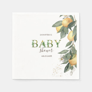 Watercolor Lemons Green Baby Shower Napkin
