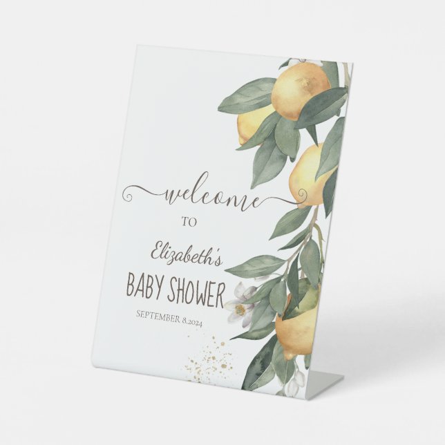 Watercolor Lemons Green Pedestal Sign (Front)