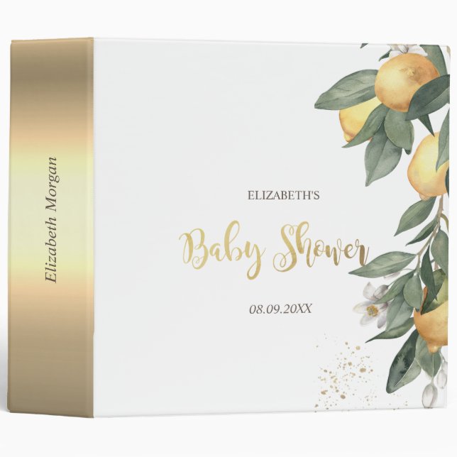 Watercolor Lemons Green Plaid Baby Shower  Binder (Front/Spine)