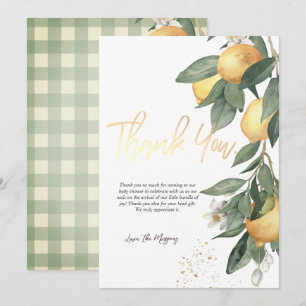 Watercolor Lemons Green Plaid Thank You Card