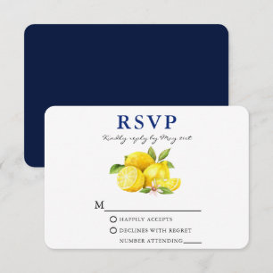 Watercolor Lemons Greenery Blue Back RSVP Card