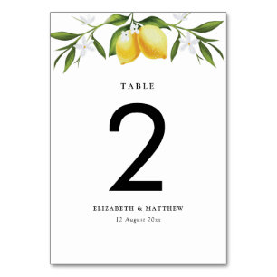 watercolor lemons & greenery table numbers
