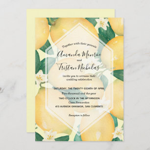 Watercolor Lemons Greenery Wedding Invitations