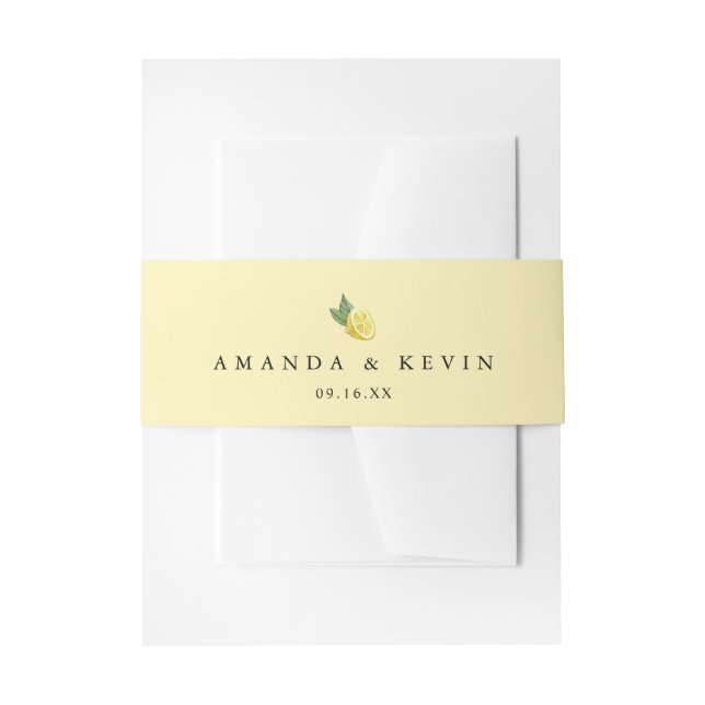 Watercolor Lemons Greenery Yellow Invitation Belly Band (Front Example)