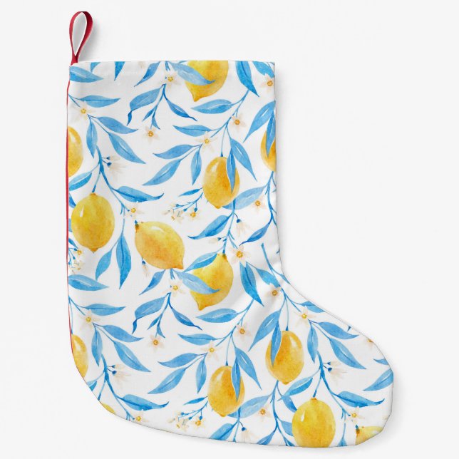 Watercolor lemons: hand-drawn pattern. small christmas stocking (Front)