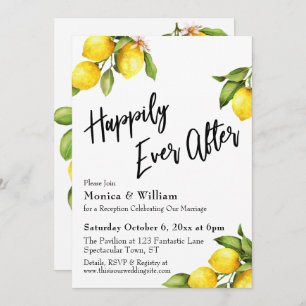 Watercolor Lemons Happily Ever After Typography Invitation