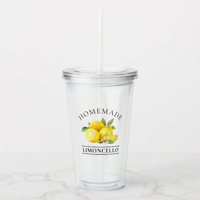 Watercolor Lemons Homemade Limoncello Acrylic Tumbler (Front)