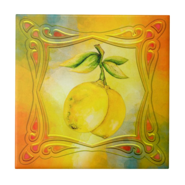 Watercolor Lemons Italian Ceramic Tile (Front)