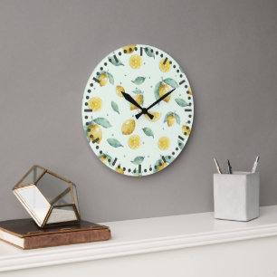 Watercolor lemons large clock