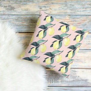 Watercolor Lemons & Leaves Yellow Seamless Pattern Outdoor Pillow
