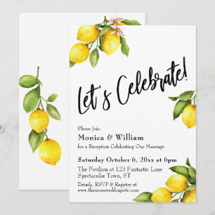 Watercolor Lemons Let's Celebrate Typography Invitation