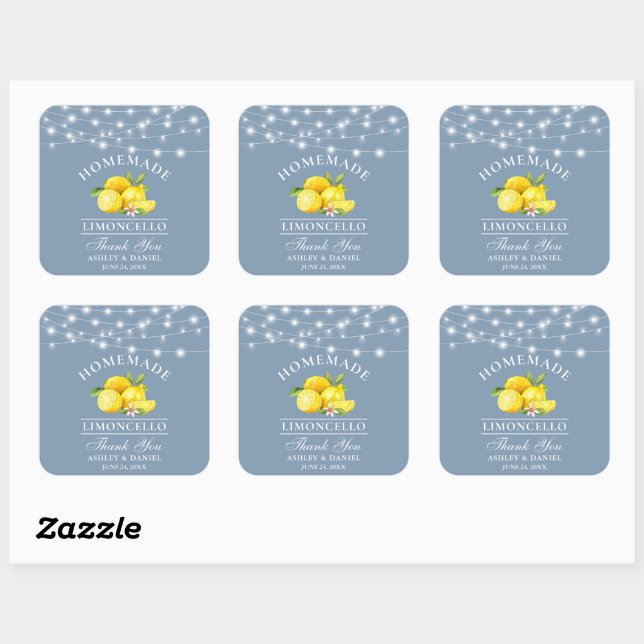 Watercolor Lemons Lights Dusty Blue Limoncello Square Sticker (Sheet)