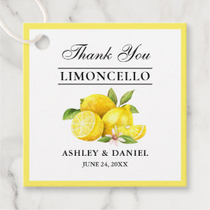 Watercolor Lemons Limoncello Square Wedding Favour Tags