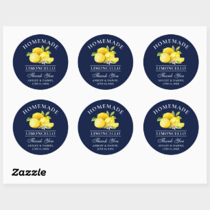 Watercolor Lemons Limoncello Thank You Blue Classic Round Sticker