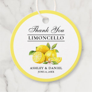 Watercolor Lemons Limoncello Wedding Round Favour Tags