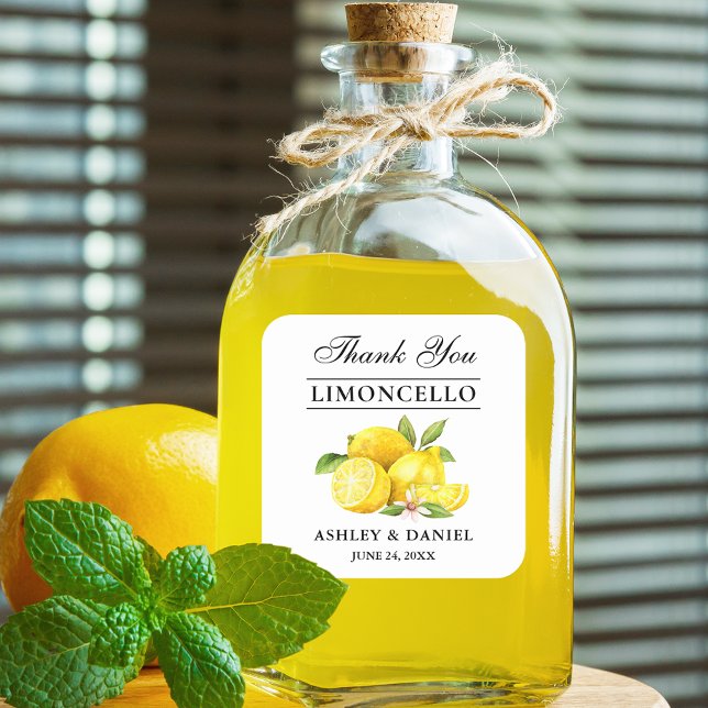 Watercolor Lemons Limoncello Wedding Square Sticker (Customize to change text size, color or text style.)